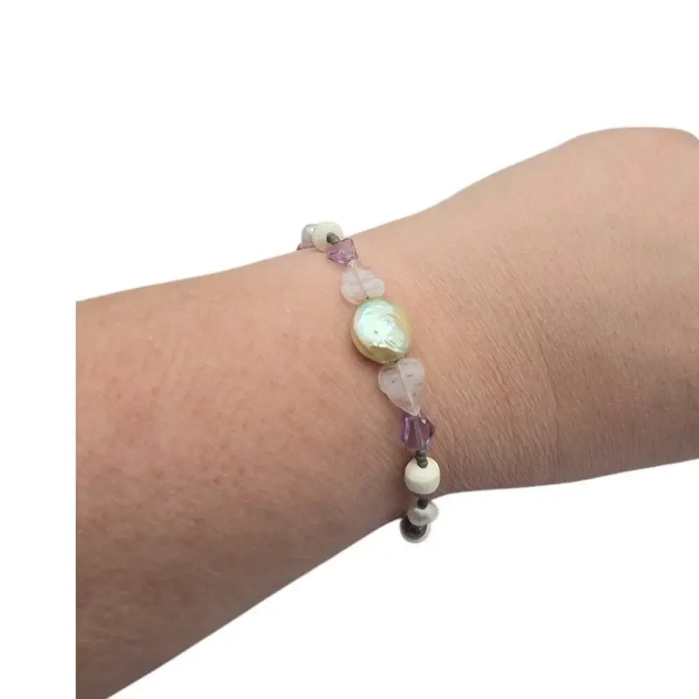 Lavender Pearl Beaded Bracelet Romantic Cottage Luxe